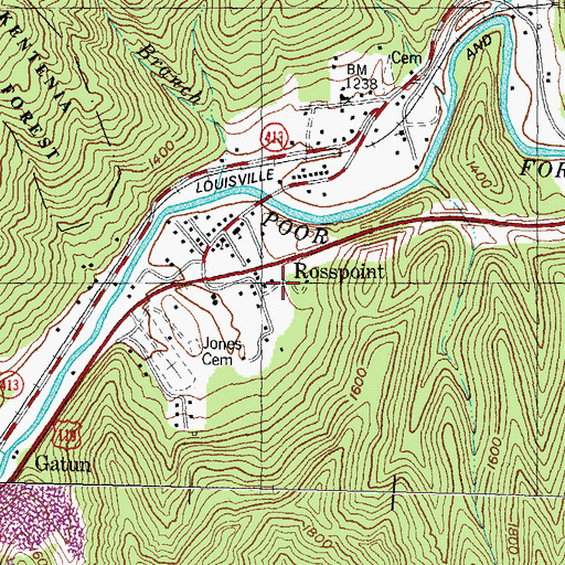 Topographic Map of Rosspoint Census Designated Place, KY