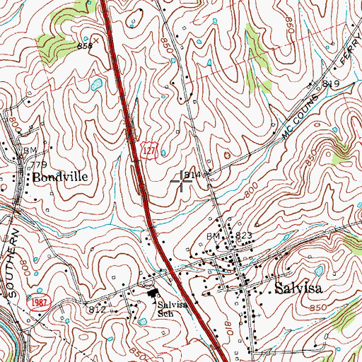 Topographic Map of Salvisa Census Designated Place, KY