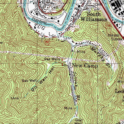 Topographic Map of South Williamson Census Designated Place, KY