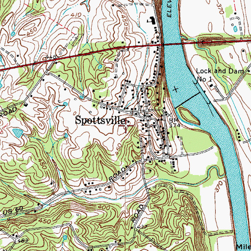 Topographic Map of Spottsville Census Designated Place, KY