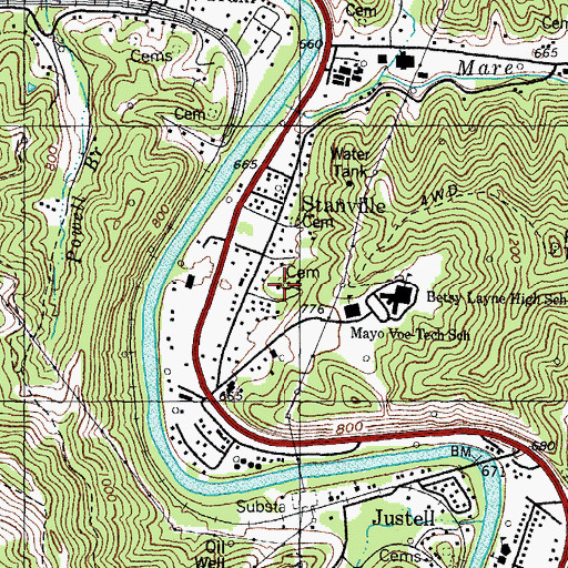 Topographic Map of Stanville Census Designated Place, KY