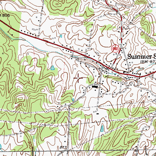 Topographic Map of Summer Shade Census Designated Place, KY