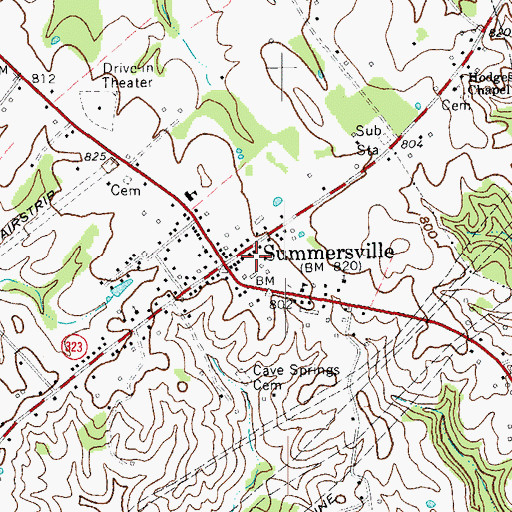 Topographic Map of Summersville Census Designated Place, KY