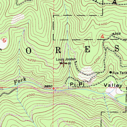 Topographic Map of Louis Jordan Mine, CA