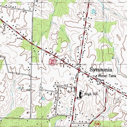 Topographic Map of Symsonia Census Designated Place, KY