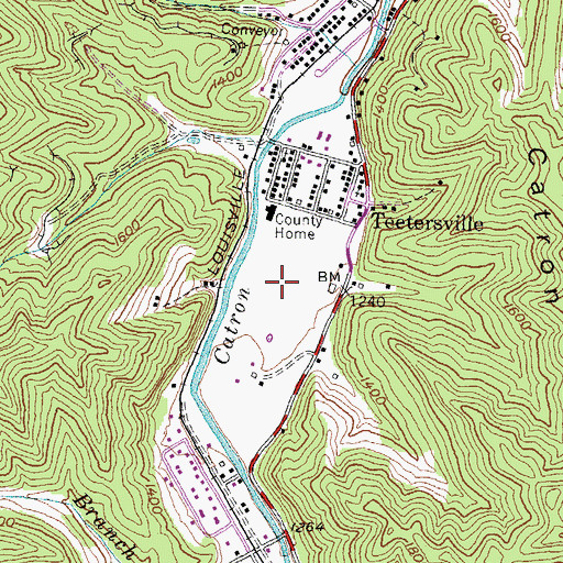 Topographic Map of Teetersville Census Designated Place, KY