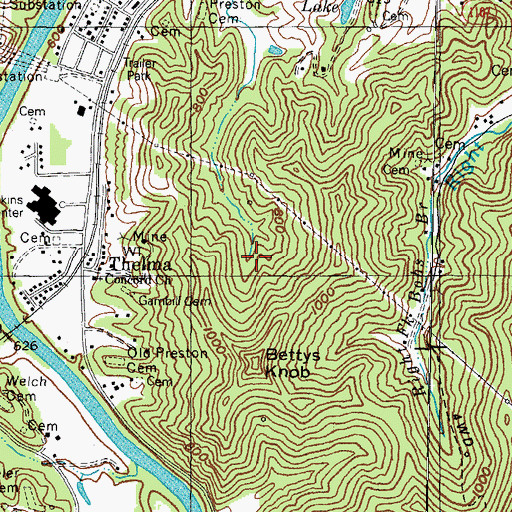 Topographic Map of Thelma Census Designated Place, KY