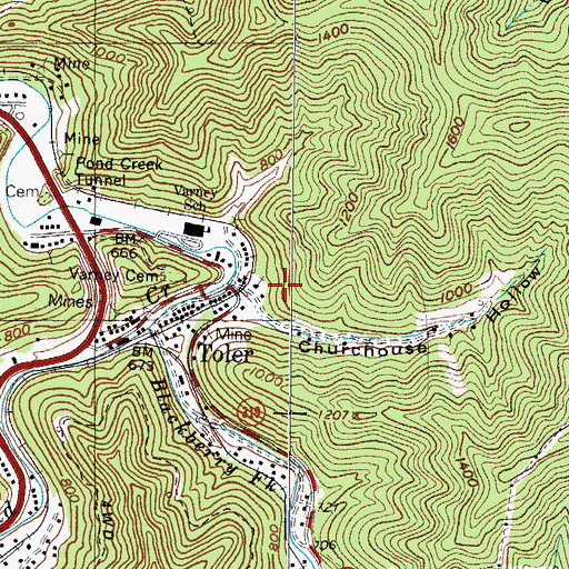 Topographic Map of Toler Census Designated Place, KY