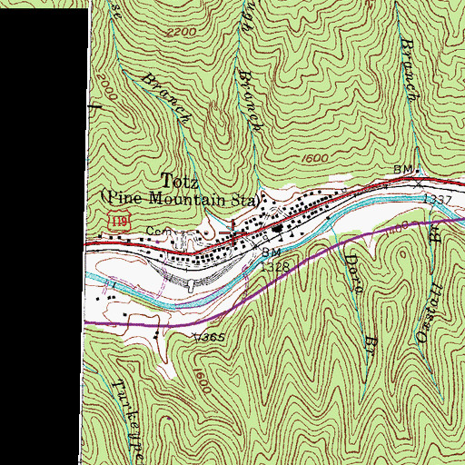 Topographic Map of Totz Census Designated Place, KY