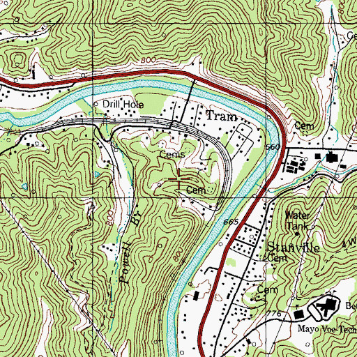 Topographic Map of Tram Census Designated Place, KY