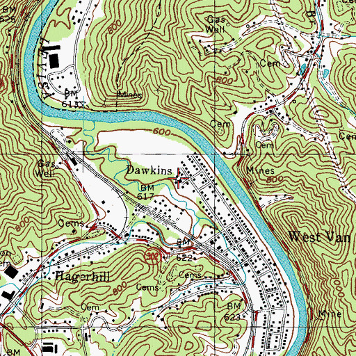 Topographic Map of West Van Lear Census Designated Place, KY