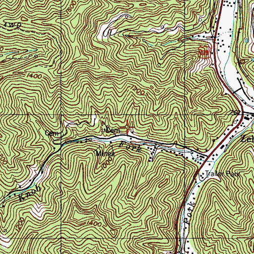 Topographic Map of Zebulon Census Designated Place, KY