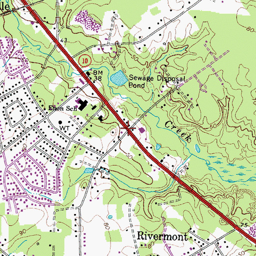 Topographic Map of Enon Census Designated Place, VA