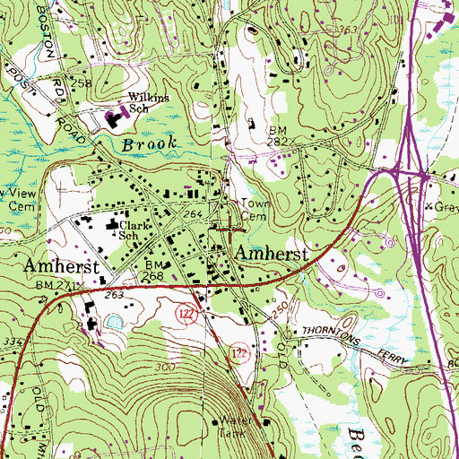 Topographic Map of Amherst Census Designated Place, NH