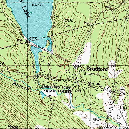 Topographic Map of Bradford Census Designated Place, NH