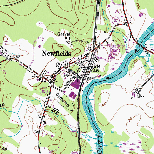 Topographic Map of Newfields Census Designated Place, NH