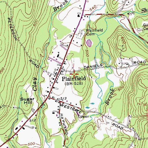 Topographic Map of Plainfield Census Designated Place, NH