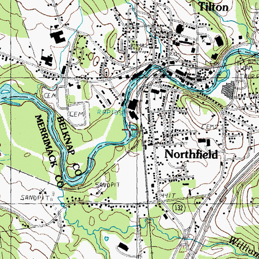 Topographic Map of Tilton Census Designated Place, NH