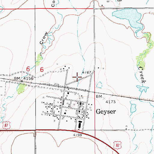 Topographic Map of Geyser Census Designated Place, MT
