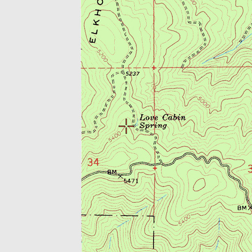Topographic Map of Love Cabin Spring, CA