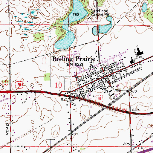 Topographic Map of Rolling Prairie Census Designated Place, IN