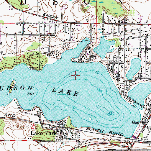 Topographic Map of Hudson Lake Census Designated Place, IN