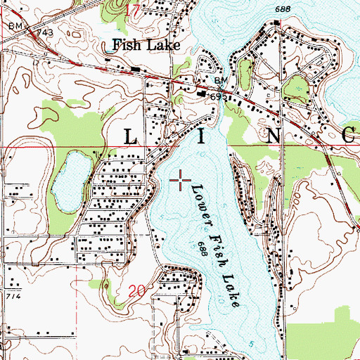 Topographic Map of Fish Lake Census Designated Place, IN