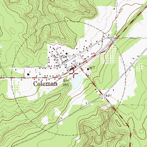 Topographic Map of Coleman Census Designated Place, GA