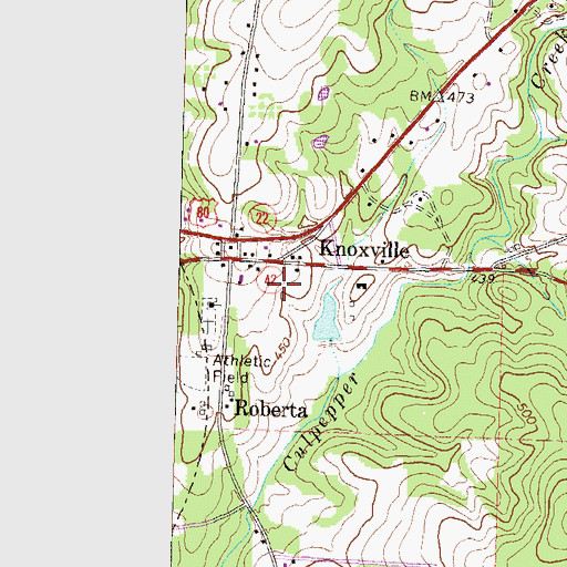 Topographic Map of Knoxville Census Designated Place, GA