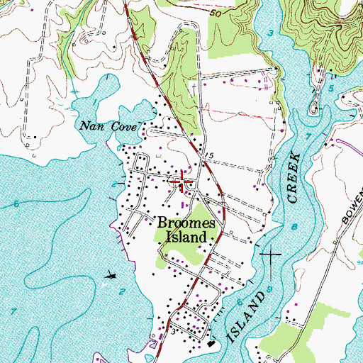 Topographic Map of Broomes Island Census Designated Place, MD