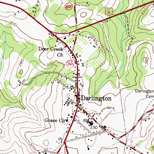 Topographic Map of Darlington Census Designated Place, MD