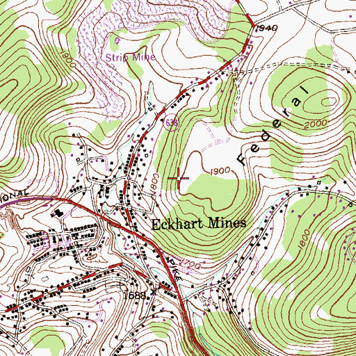 Topographic Map of Eckhart Mines Census Designated Place, MD