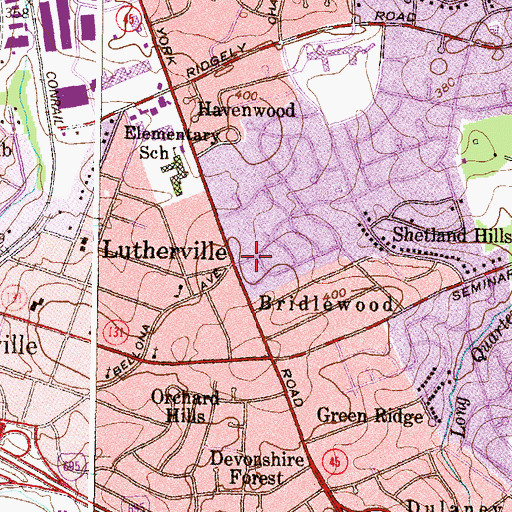 Topographic Map of Lutherville Census Designated Place, MD