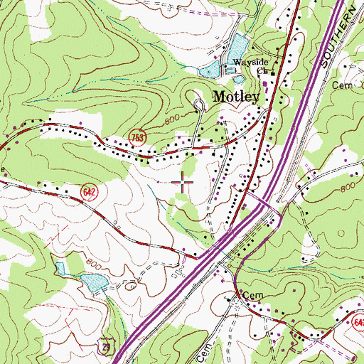 Topographic Map of Motley Census Designated Place, VA