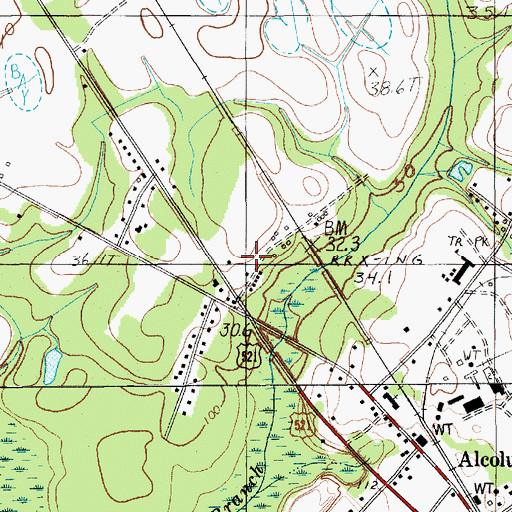 Topographic Map of Alcolu Census Designated Place, SC