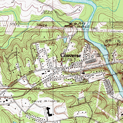 Topographic Map of Converse Census Designated Place, SC