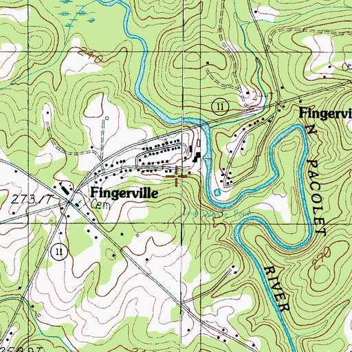 Topographic Map of Fingerville Census Designated Place, SC
