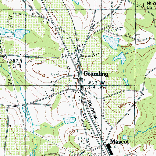 Topographic Map of Gramling Census Designated Place, SC