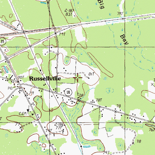 Topographic Map of Russellville Census Designated Place, SC