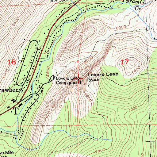 Topographic Map of Lovers Leap, CA