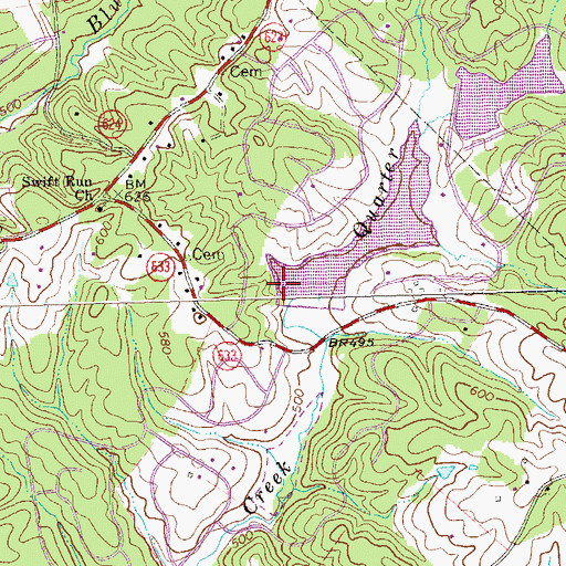 Topographic Map of Twin Lakes Census Designated Place, VA