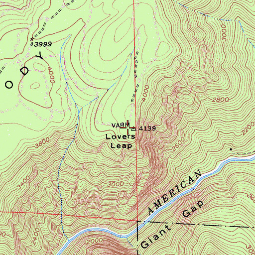 Topographic Map of Lovers Leap, CA