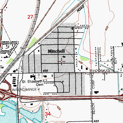 Topographic Map of Mitchell Census Designated Place, IL
