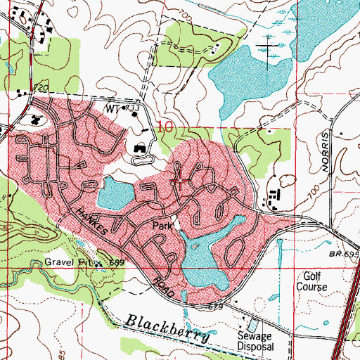 Topographic Map of Prestbury Census Designated Place, IL