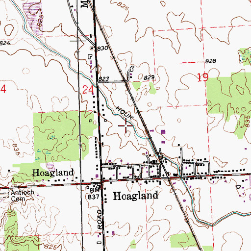 Topographic Map of Hoagland Census Designated Place, IN