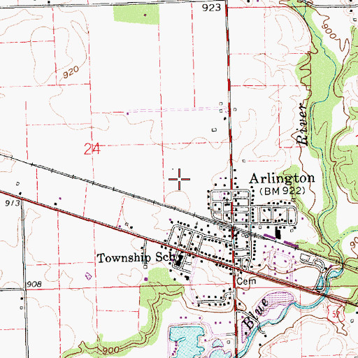 Topographic Map of Arlington Census Designated Place, IN
