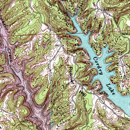 Topographic Map of Cordry Sweetwater Lakes Census Designated Place, IN