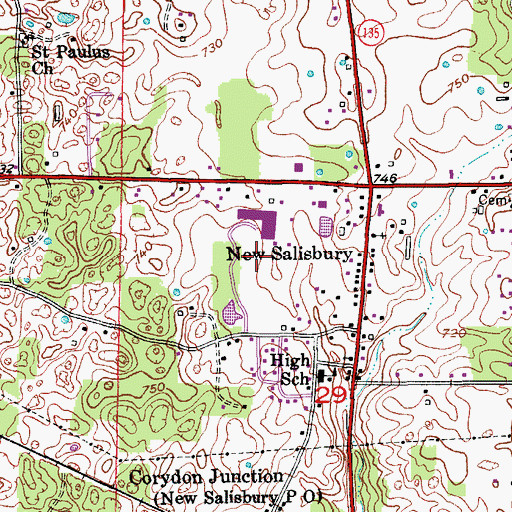 Topographic Map of New Salisbury Census Designated Place, IN