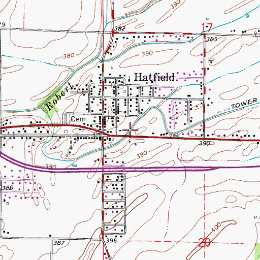 Topographic Map of Hatfield Census Designated Place, IN