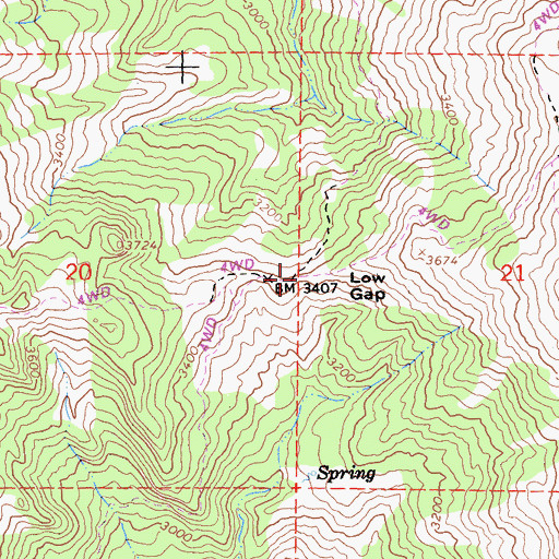 Topographic Map of Low Gap, CA